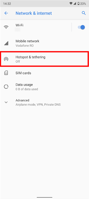 Open Hotspot &amp; tethering settings