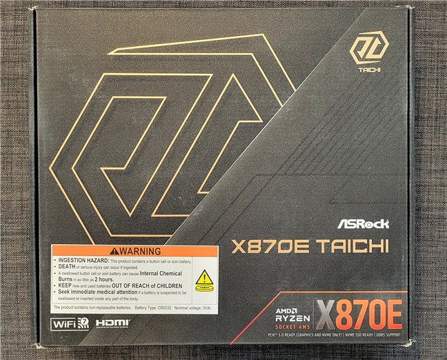 The packaging for ASRock X870E Taichi promotes some of its key features