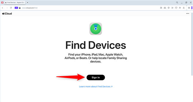 Sign In on the Find Devices iCloud page
