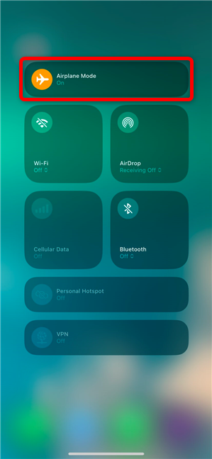 Turn off Airplane Mode on an iPhone from the Connectivity group of controls