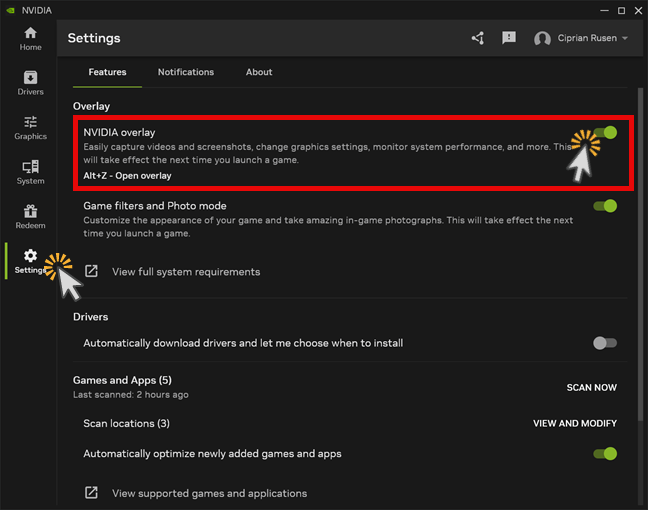Turn off the NVIDIA overlay